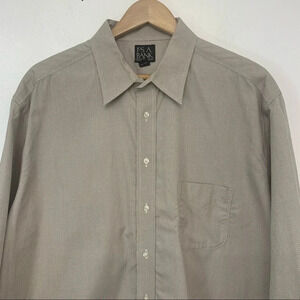 Jos A Bank Traveler Mens Shirt 17.5 Brown Check Cotton Long Sleeve Business‎